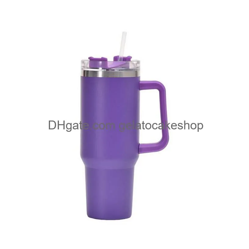 drink utensils 40oz flat bottom water cup tumbler with handle cup insulated tumbler cover straw stainless steel coffee cup termos outdoor cup gift