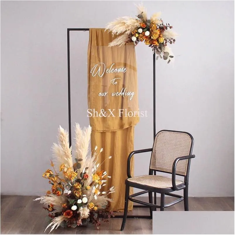 decorative flowers wreaths retro artificial floral rose dried plants pampas grass fan leaf wedding arch decor flower arrangement party