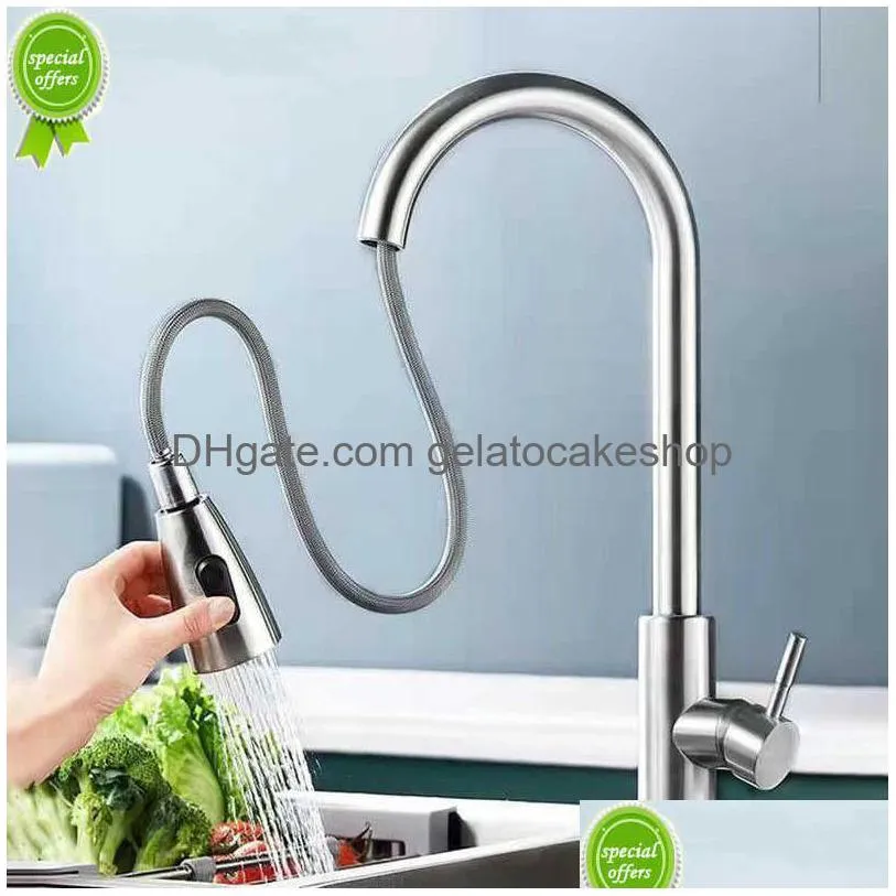 brushed kitchen faucet single hole pull out spout kitchen sink faucet washbasin stretchable mixer tap stream sprayer head