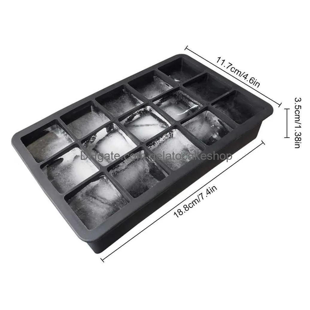  black grade silicone 15grid cube jumbo silicone ice cube square tray mold mould nontoxic durable bar pub wine ice blocks maker