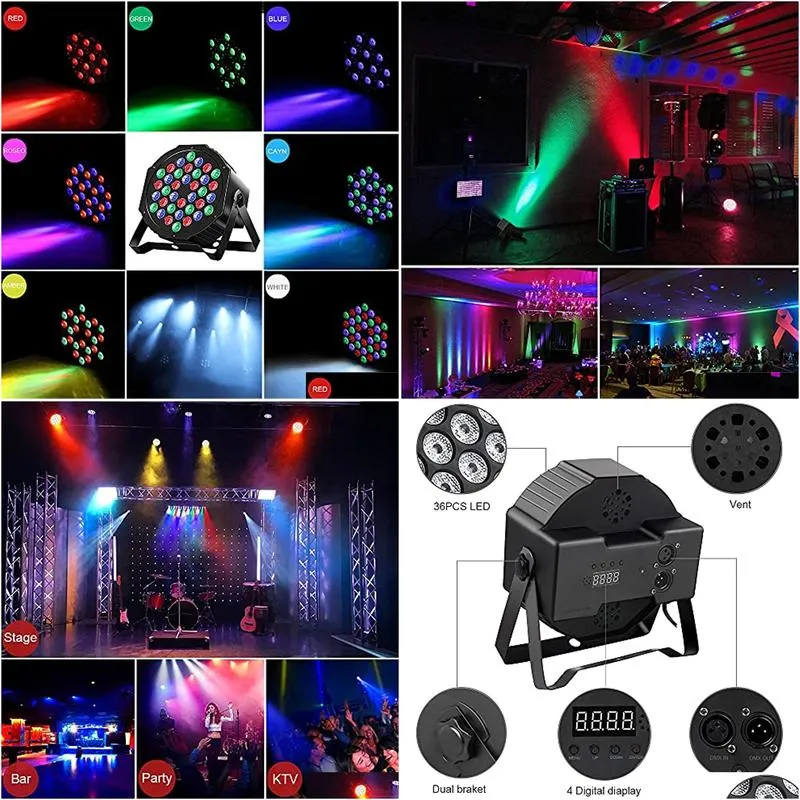 stage following spot lights and 7 modes uplighting rgb 36 led par lights with sound activated remote control dj lights for club ktv disco