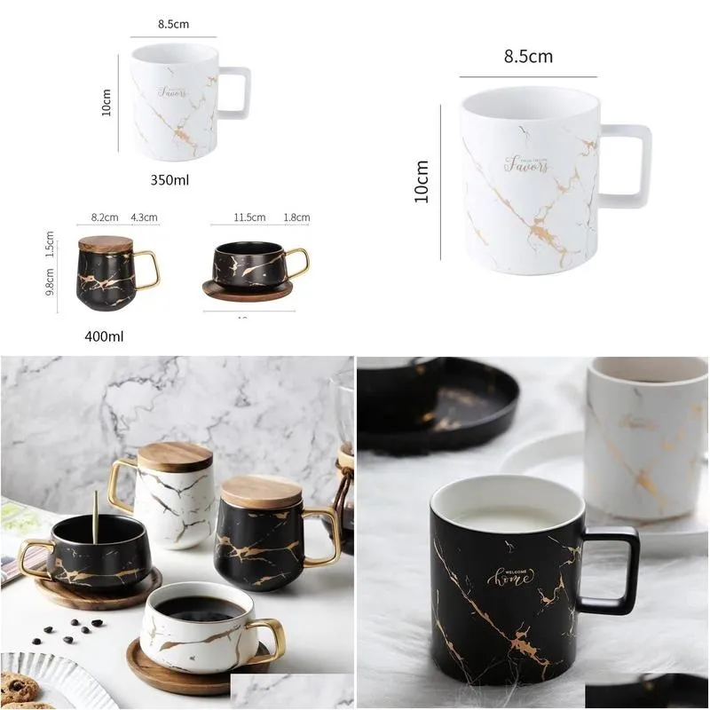 luxury nordic marble ceramic condensed coffee mugs cafe breakfast milk cups saucer suit with dish spoon set ins