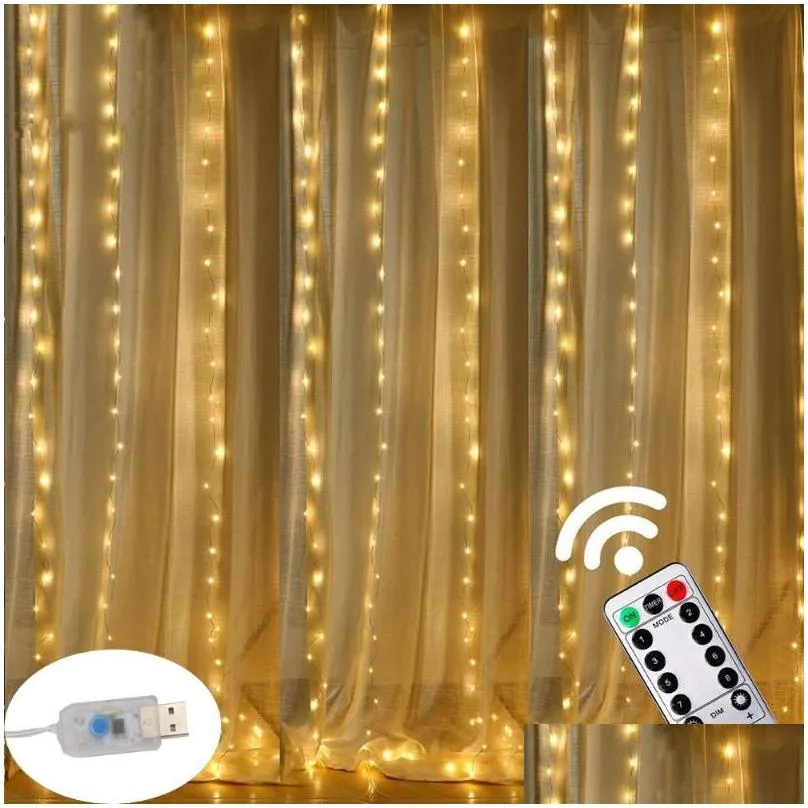 strings 3x3m led fairy lights garland curtain lamp remote control usb string light for year christmas home bedroom window decoration