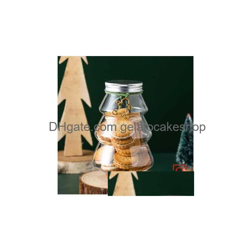 6pcs christmas candy biscuits bottle sealed jar christmas tree diy gift cookie chocolate storage bottle christmas decoration