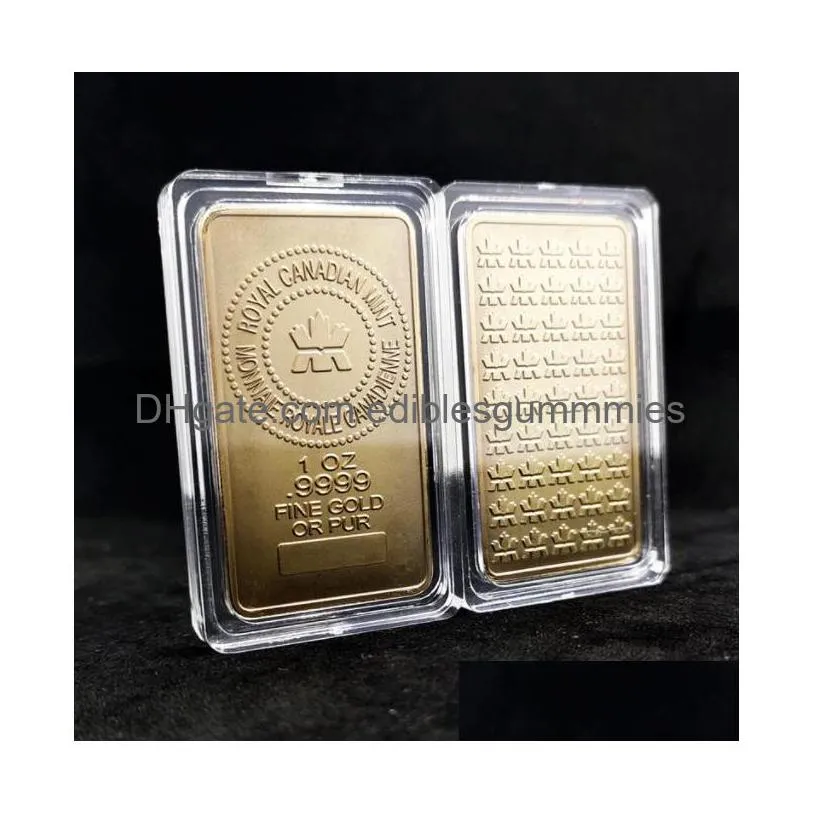 gold buillion royal canadian mint craft gold plated 1oz .9999 fine pure souvenir bullion bar