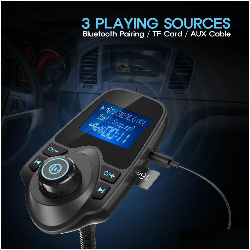 bluetooth car fm transmitter audio adapter receiver wireless hands car kit w 1.44 inch display