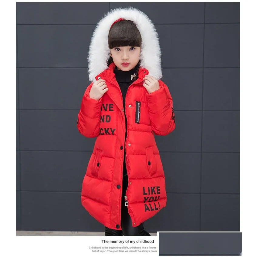 warm winter artificial hair fashion long kids hooded jacket coat for girl outerwear girls clothes 412 years old c1012