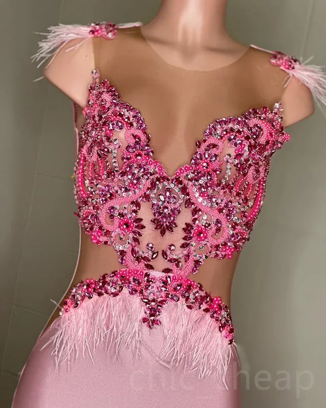 2023 May Aso Ebi Pink Mermaid Prom Dress Beaded Crystals Sexy Evening Formal Party Second Reception Birthday Engagement Gowns Dress Robe De Soiree ZJ179