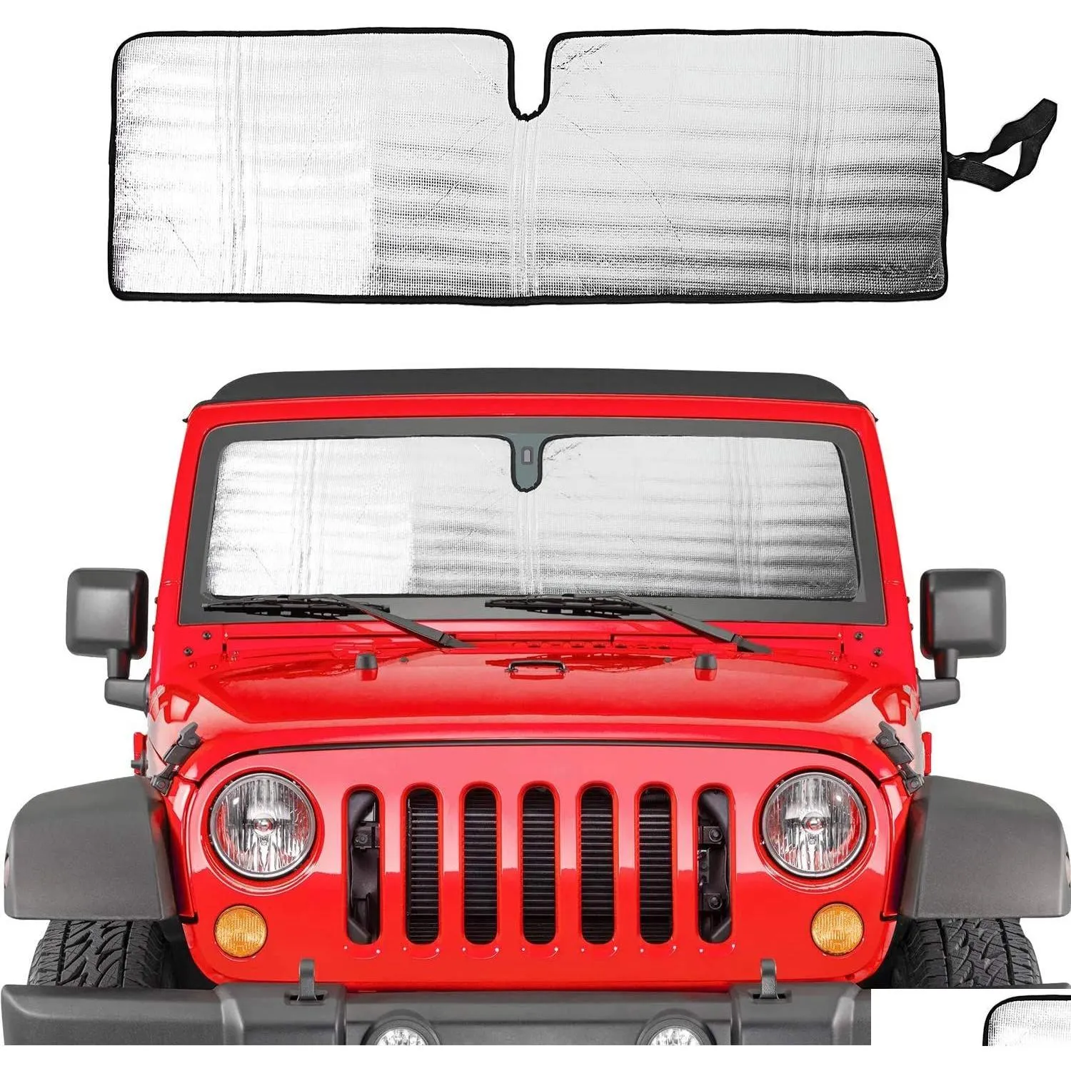 Car Sunshade Windshield Sun Shade For 1997 Jeep Wrangler Tj Jk Jku Sunshades Heat Shield Aluminum Foil Triple Laminate Structure Dro Dhyza