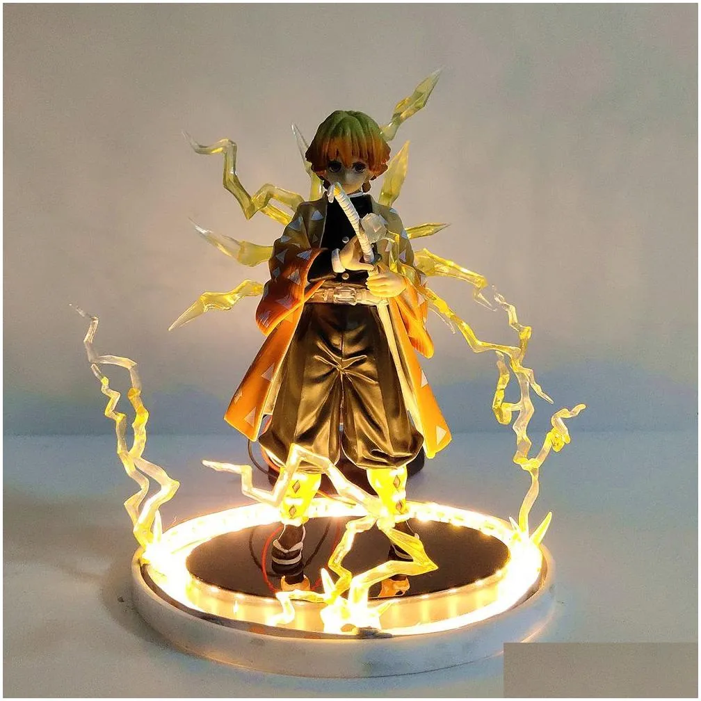 demon slayer action anime figures kimetsu no yaiba agatsuma zenitsu night lights led set figurine model toys for children model c0220