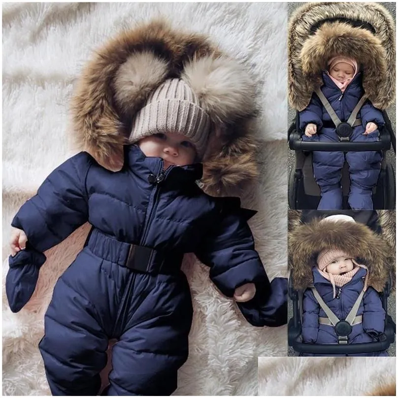 jumpsuits baby clothes winter romper down coat infant girls boys snowsuit fur hooded warm outerwear jumpsuit born overalls coats