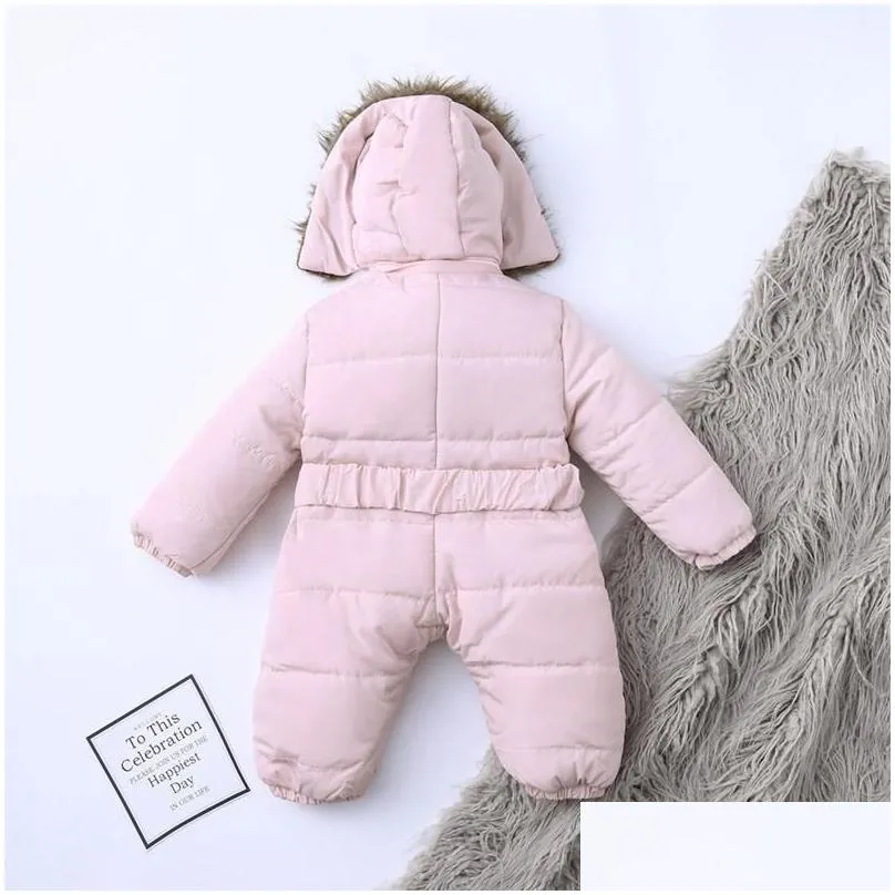 jumpsuits baby clothes winter romper down coat infant girls boys snowsuit fur hooded warm outerwear jumpsuit born overalls coats