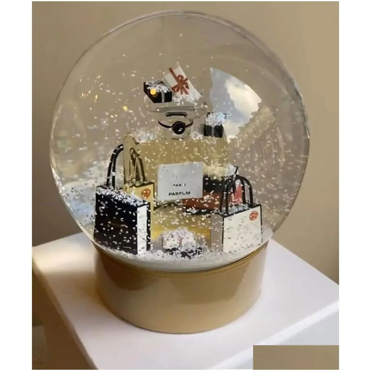 2022 edition c classics golden christmas snow globe with perfume bottle inside crystal ball for special birthday novelty vip gift