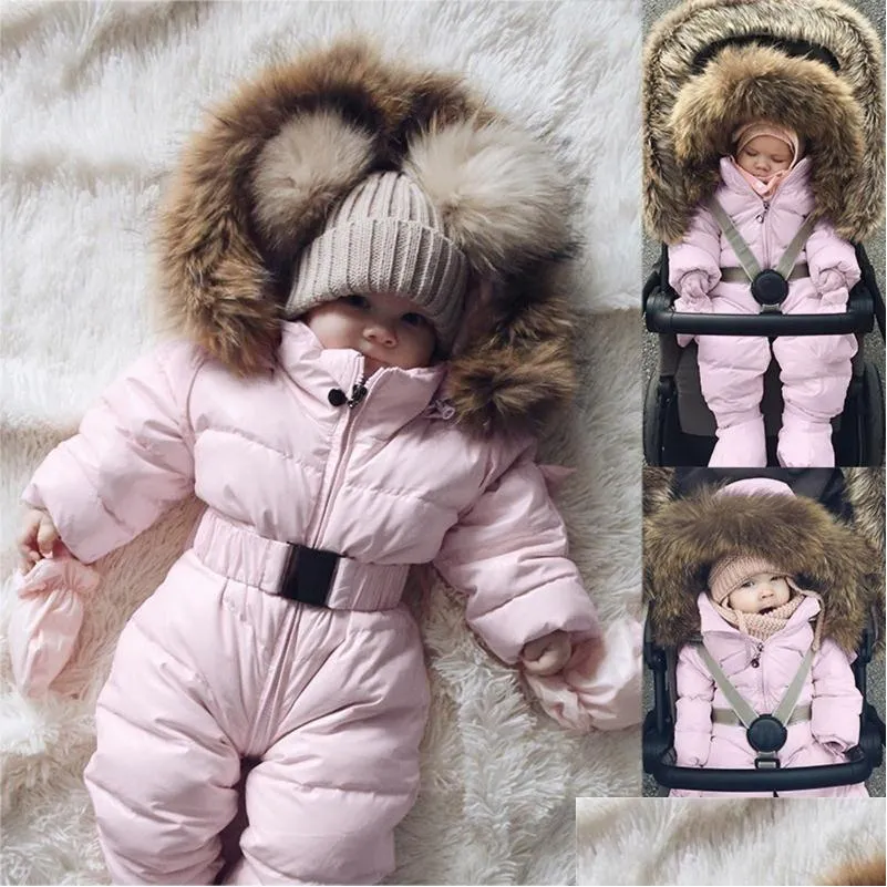 jumpsuits baby clothes winter romper down coat infant girls boys snowsuit fur hooded warm outerwear jumpsuit born overalls coats