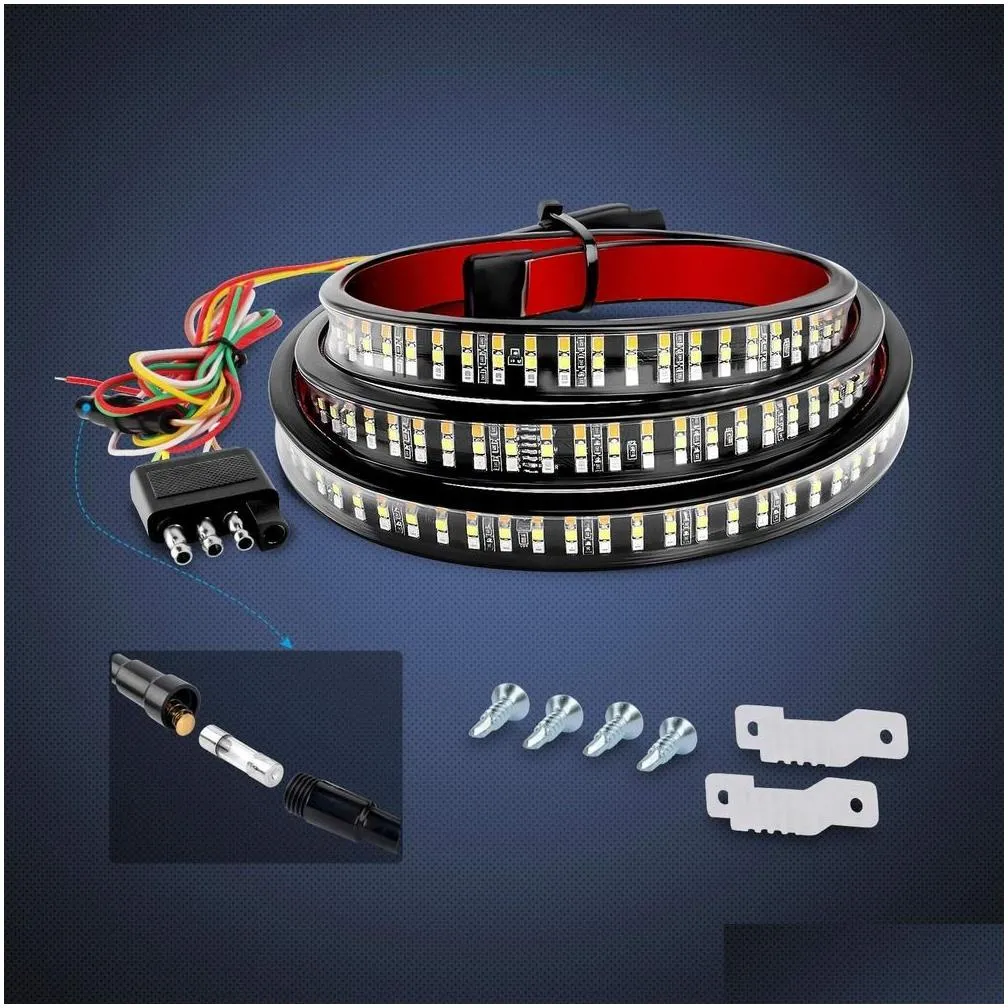 truck tailgate bar 60 triple row 504 led strip with red brake white reverse sequential amber turning signals strobe lights