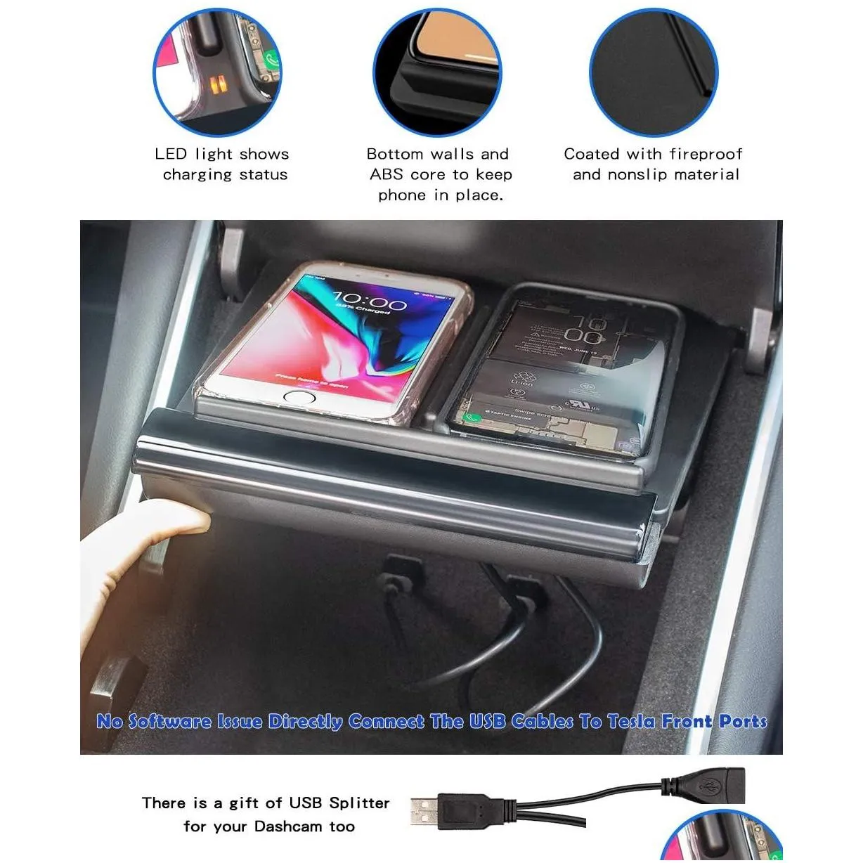 tesla model 3 wireless  dual qi wireless smartphone charging pad m3 car interior center console accessories for any qi enable