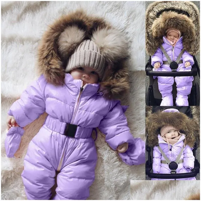 jumpsuits baby clothes winter romper down coat infant girls boys snowsuit fur hooded warm outerwear jumpsuit born overalls coats