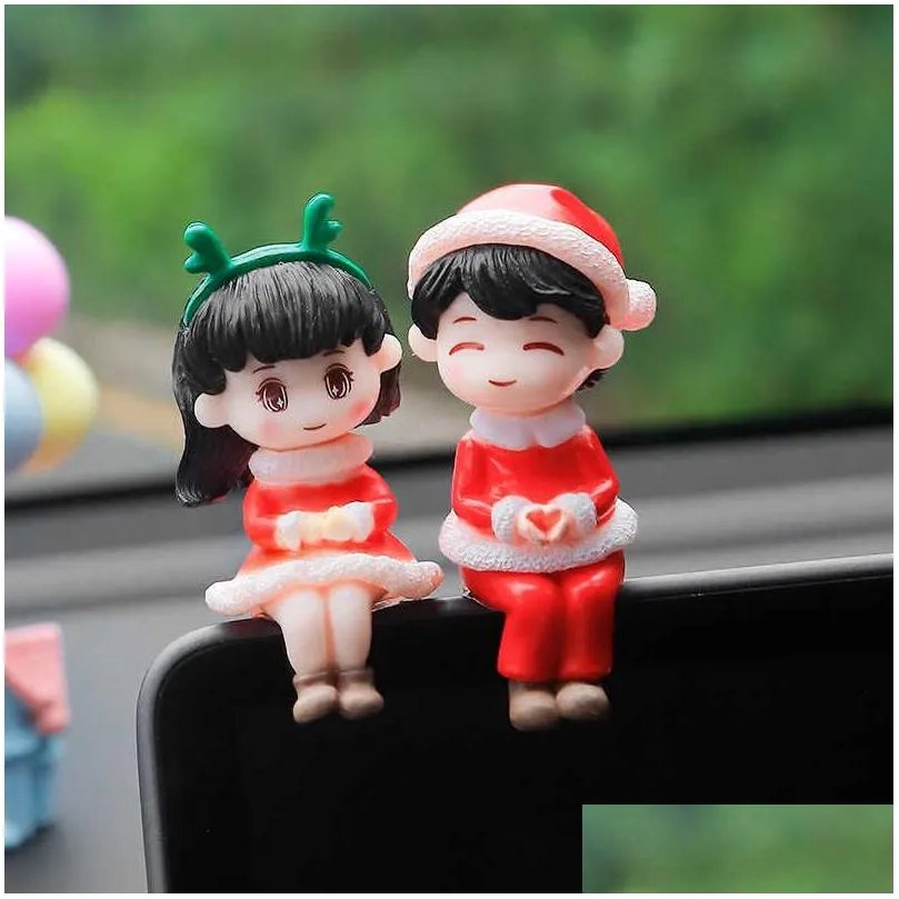 home storage snowman car interior decoration christmas cute couple ornaments car console interior desktop decoration