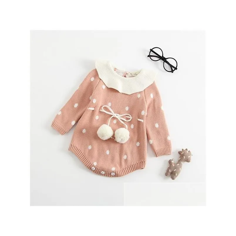 baby knitted clothes born baby girls romper long sleeve woolen pompom infant jumpsuit for girls boys overalls clothes c0126