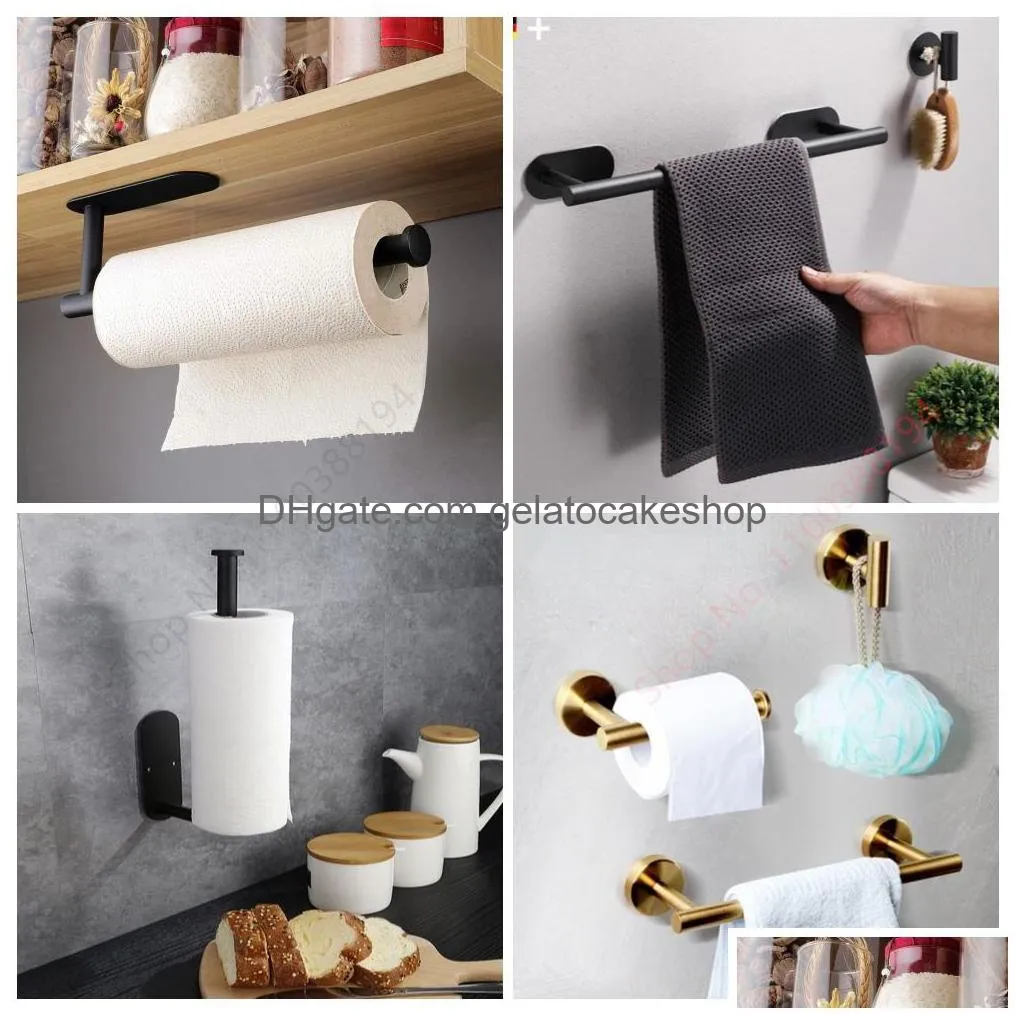 universal stainless adhesive toilet roll paper holder organizer wall mount storage stand kitchen bathroom no drill tissue towel