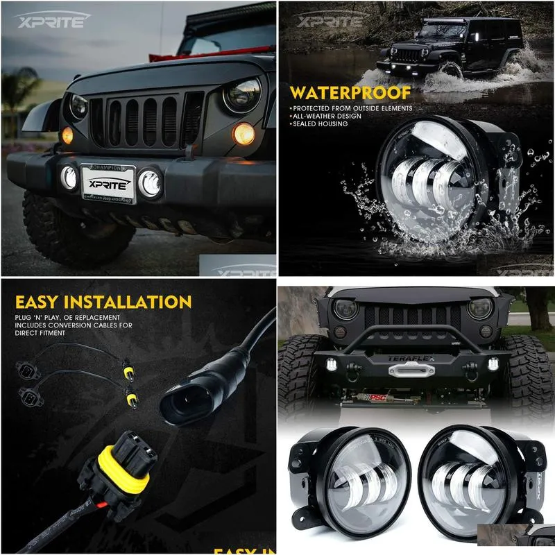 4 inch led fog lights for jeep wrangler jk jku tj lj jl gladiator edition rubicon sahara dodge chrysler cherokee