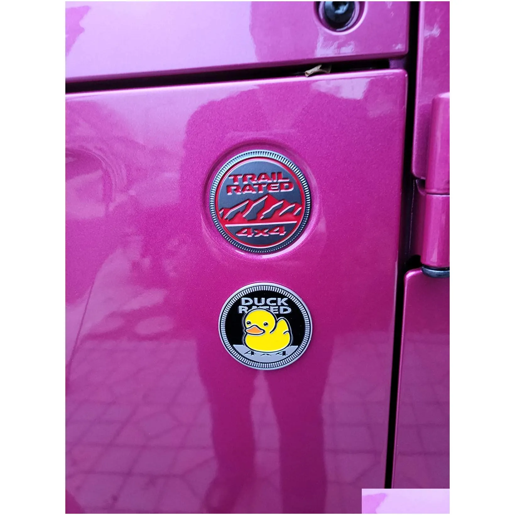 duck rated metal automotive badge specifically designed for the jeep wrangler or cherokee