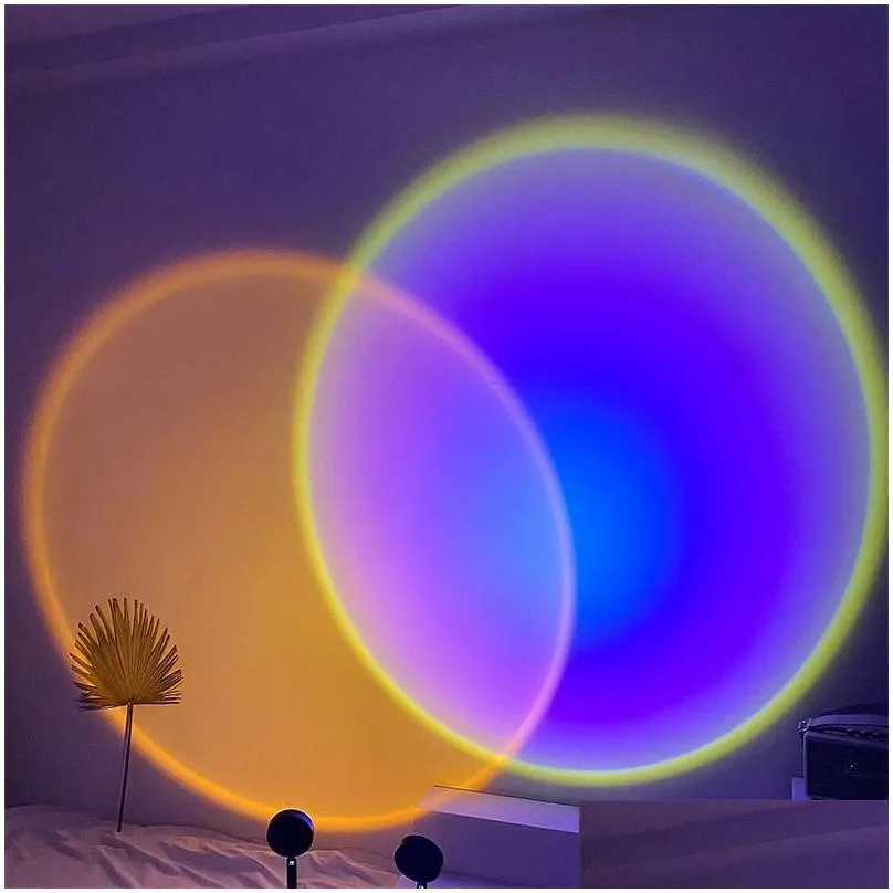 sunset projector lamp night lights rgb rainbow atmosphere for home bedroom coffe shop background wall decoration usb table lamp