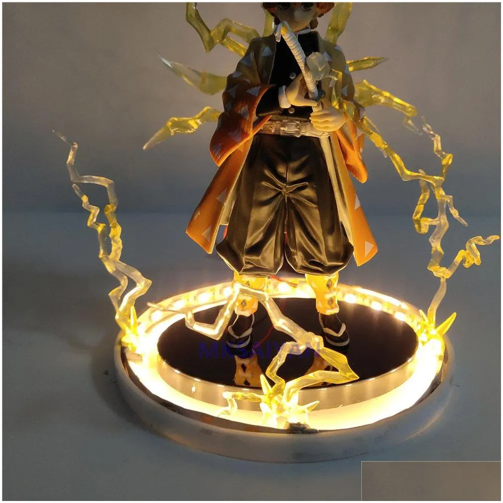 demon slayer action anime figures kimetsu no yaiba agatsuma zenitsu night lights led set figurine model toys for children model c0220