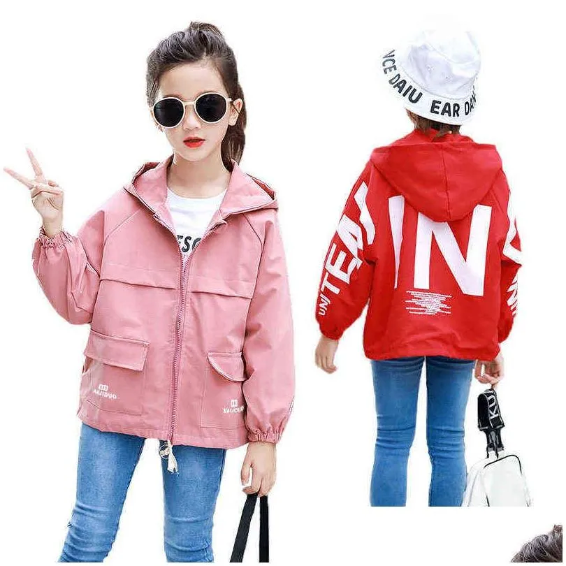 big size spring autumn girls jacket 2021 style big letter hooded sweater for kids children birthday gift outerwear j220718