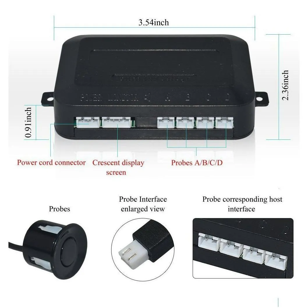 car auto vehicle reverse backup radar system with 4 parking sensors distance detection and led distance display sound warning