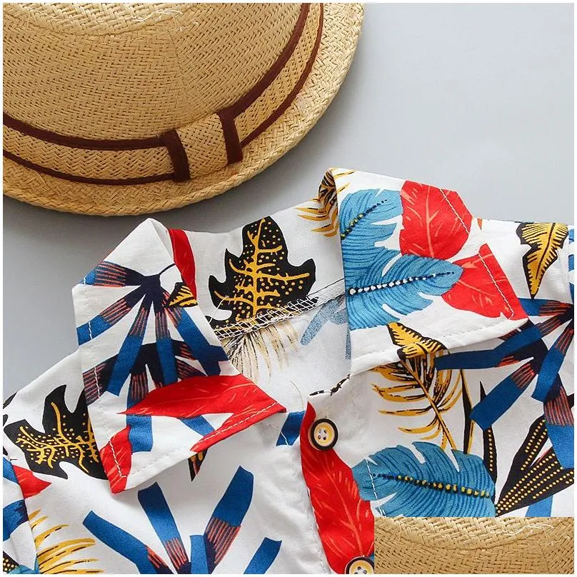 boys summer 1 2 3 4 years kid baby set fashion beach leaf flower print shirt holiday outfit clothing costume c1016
