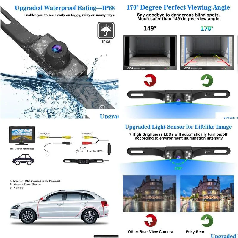 vehicle backup camera rear view camera waterproof hd color wide viewing angle license plate car camera with 7 bright led night vision