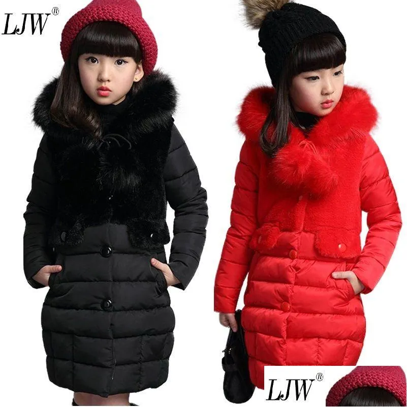 warm winter artificial hair fashion long kids hooded jacket coat for girl outerwear girls clothes 412 years old c1012
