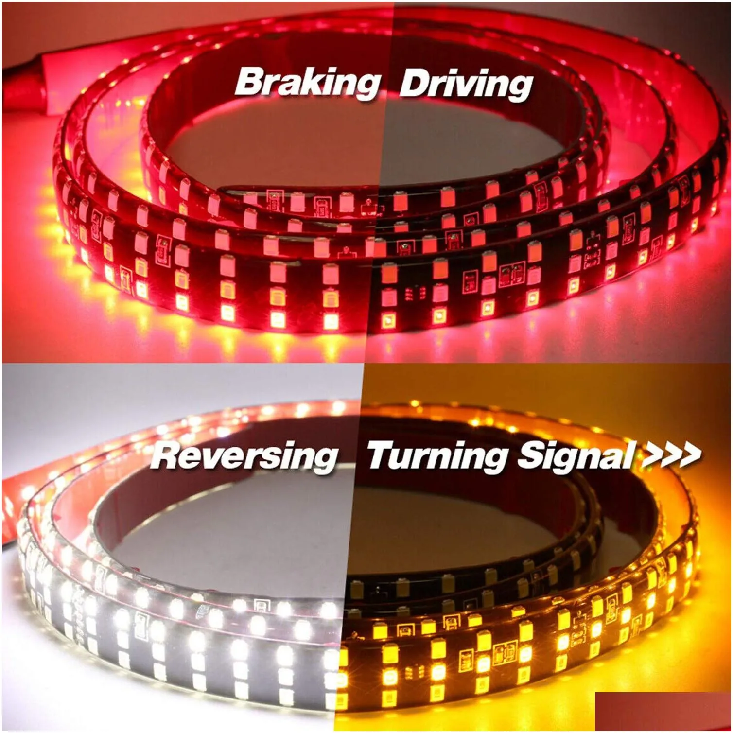 60 inch tail light bar led tailgate light bar triple row for pickup trailer suv rv red brake white reverse amber turn signal strobe