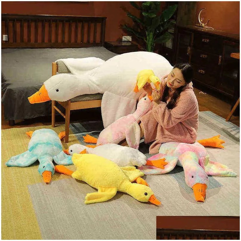 cm  colorful lying duck plush toys soft rabbit fur animal cushion mat stuffed dolls sleeping soothing gifts j220704