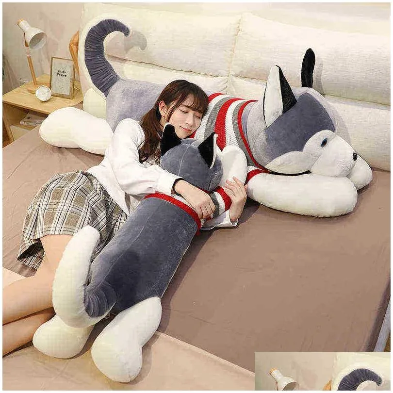 130cm huge cute husky with clothes cuddle filled soft animal dog pillow christmas gift peluche for ldren girls kawaii present j220729