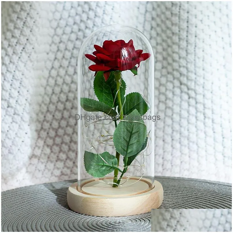 romantic eternal rose flower glass cover beauty and beast led battery lamp birthday valentines day mother gift home decoration