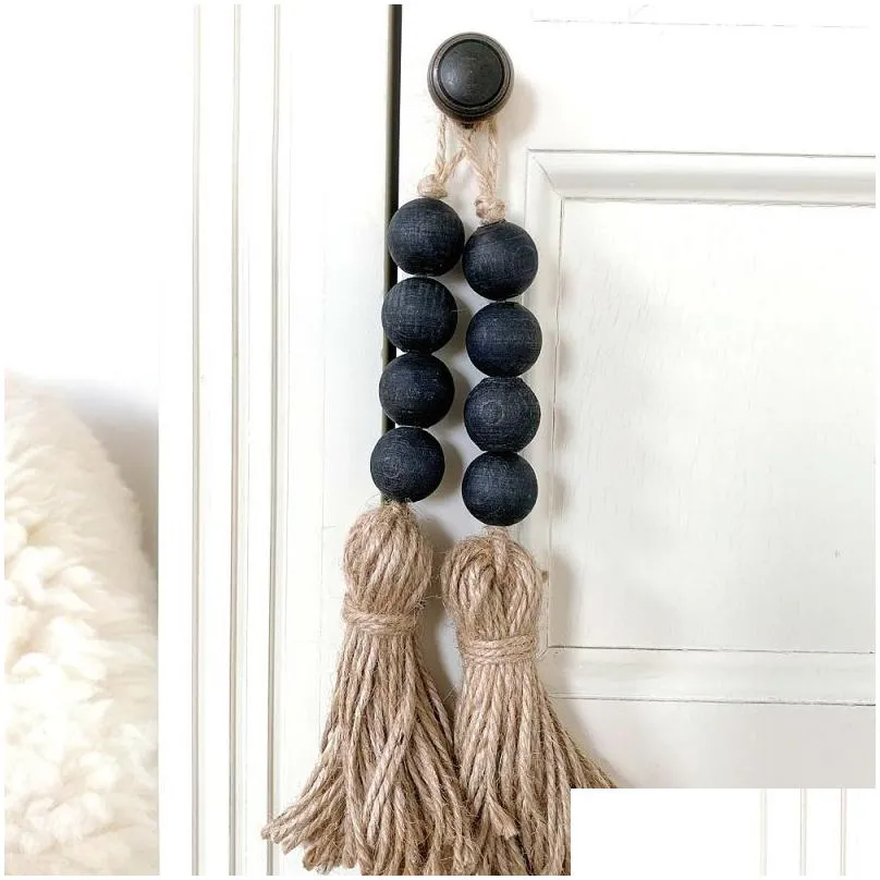 tassle farmhouse beads natural wood bead garland modern farmhouse bead garland bohemian drawer knob decor with jute tassel m2998