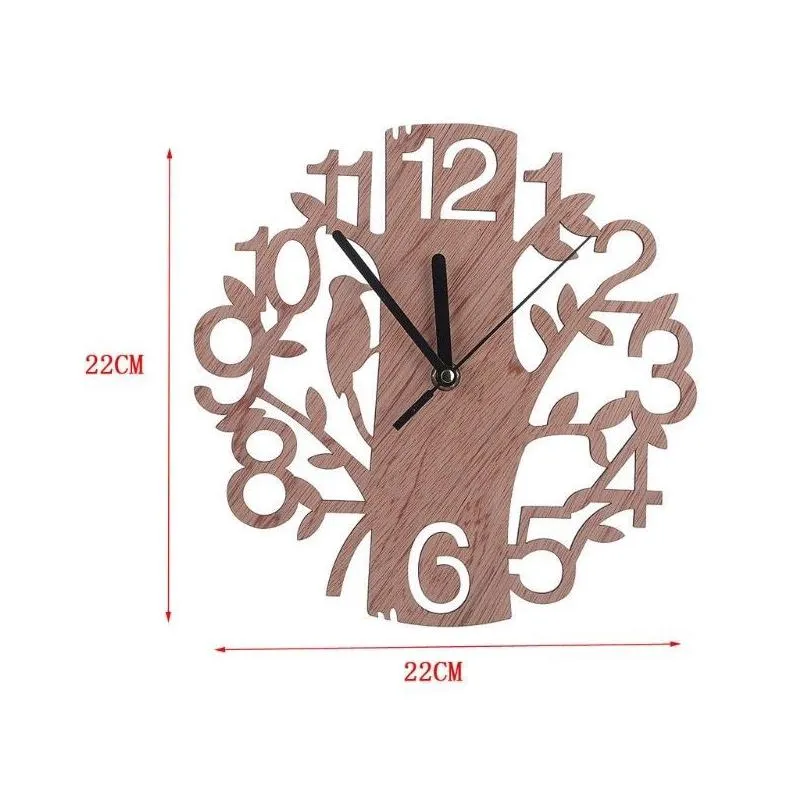 creative design tree wall clock 3d needle hollow circular wooden wall clock simple hanging ornaments home decor