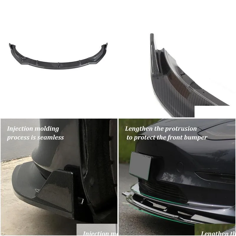 car sports front lip bumper for tesla model 3 body kit spoiler splitter abs lower diffuse canard protector accessories 3pcs