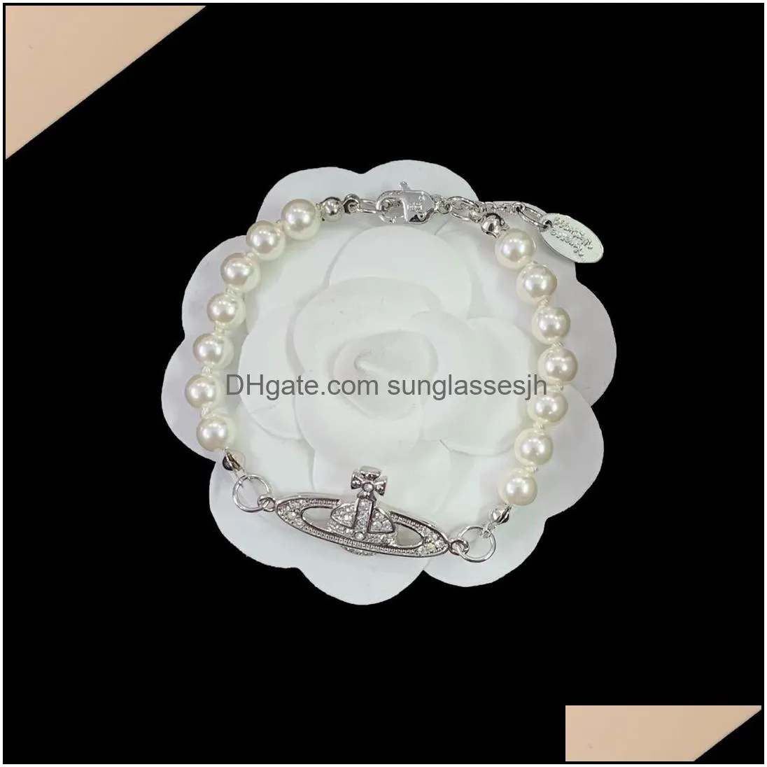 ladies niche retro paper clip saturn pin pearl choker necklace western queen threedimensional diamond planet pendant bracelet earrings designer jewelry sets