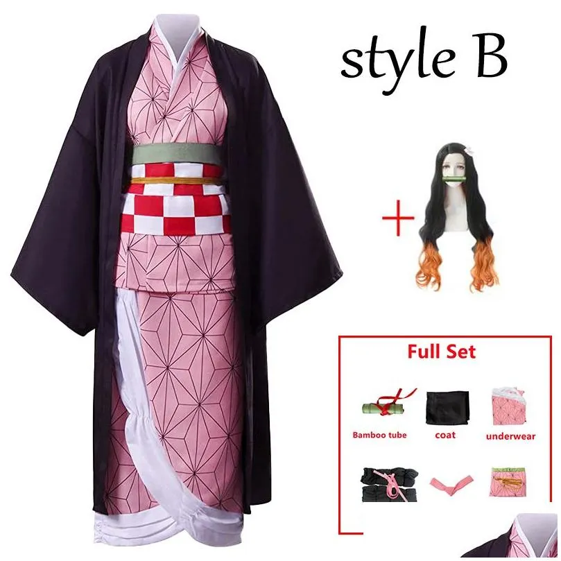 cartoon clothing anime kamado nezuko cosplay costume demon slayer cosplay uniform clothes kimono wig props set halloween costume for kids adult