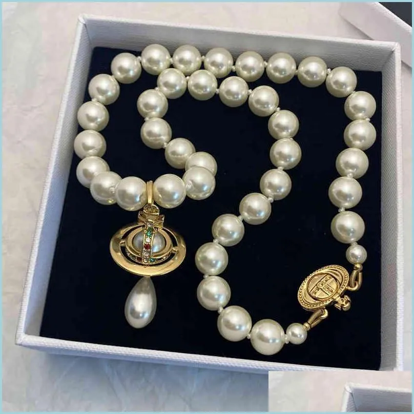 empress dowager xi pearl necklace female design threedimensional saturn ufo pendant temperament elegant clavicle chain in 2022