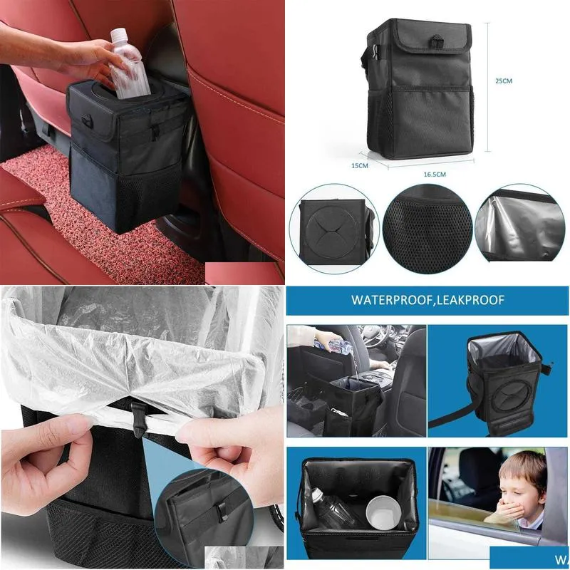 waterproof car trash can bin auto car accessories organizer garbage dump for trash can cars storage pockets closeable portable