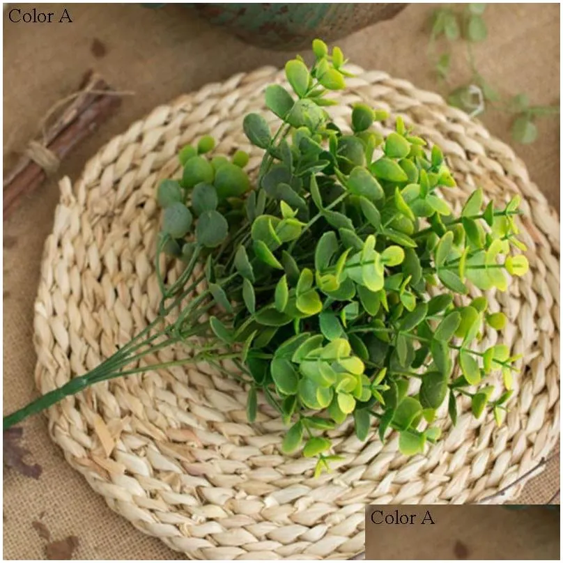 1pc green artificial leaves small eucalyptus leaf plants wall material decorative fake plants for home shop garden party decor