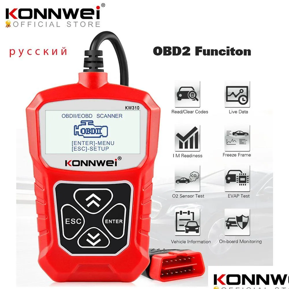 konnwei kw310 obd2 scanner russian language car diagnostics tool obd 2 car scanner for auto odb2 car tools better than elm327