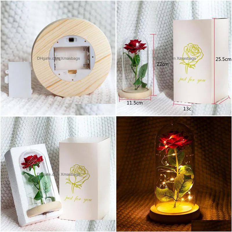 romantic eternal rose flower glass cover beauty and beast led battery lamp birthday valentines day mother gift home decoration