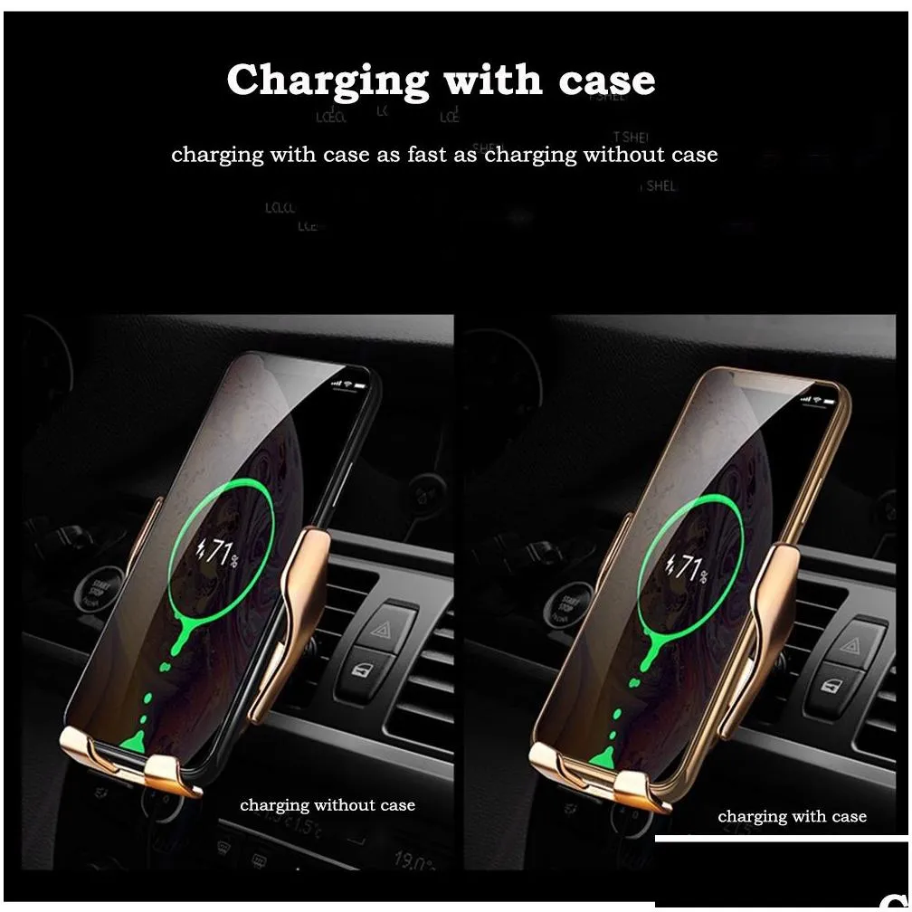 qi wireless car  automatic clamp 10w fast charge holder r2 for iphone11pro xr xs forhuawei p30pro infrared sensor phone mount for