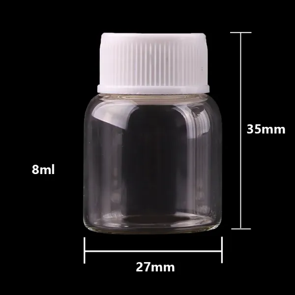 27*35mm 8ml Transparent Glass perfume Spice Bottles with White Plastic Screw lid Tiny Jar Vials DIY Craft