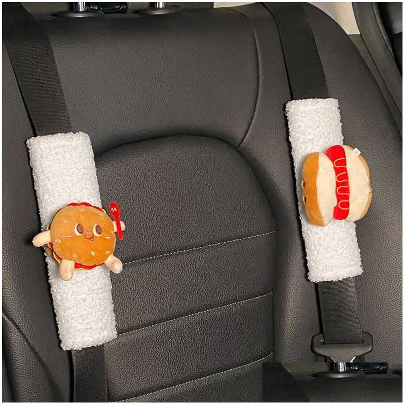  2 sztuk liczne zabawka z kreskwki samochodw seat belt pokrywa dla styl niemowlcy frytki hamburger model pluszowy fotelik